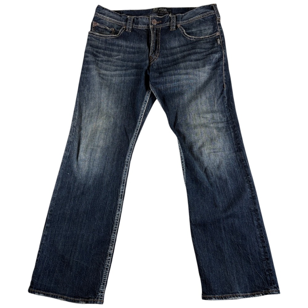 Silver Co. Zac Relaxed Fit Bootcut Jeans Mens 38x34 Blue Whiskering Denim Casual